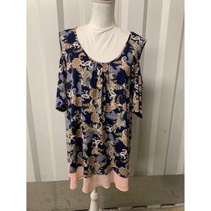 Nait Cold Shoulder Business Casual Paisley Top Plus Size 3X Boho Y2K Granny U10